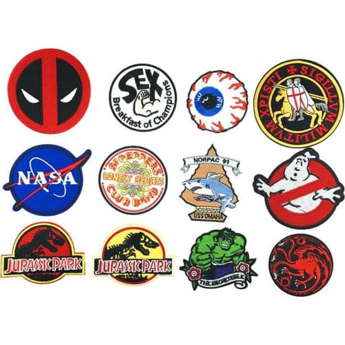 10pcs/lot Round Badges Vintage Embroidery Patch Letters Eye for Clothing Accessories Biker Decoration Stranger Things Appliques