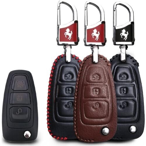 KUKAKEY Leather Car Key Case Fob Cover For Ford Focus 3 MK3 ST New Fiesta Kuga Fuga Flip Folding Key Protected Bag Holder Shell
