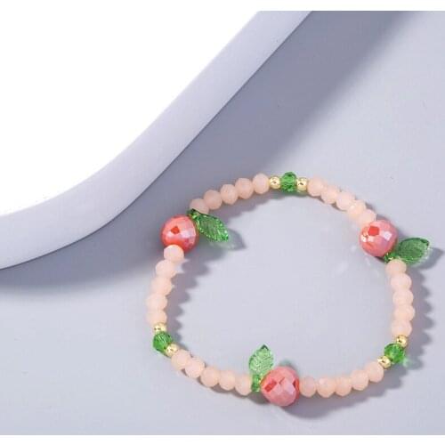 Summer Lovely Pink Glass Crystal Peach Fruit Acrylic Beads Bracelets for Women Handmade Rope Bracelet Bohemian Jewelry