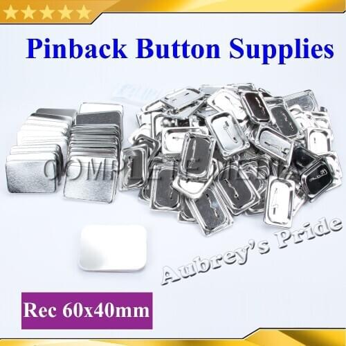 Rectangle 40x60mm 100 Sets Pin Back Metal Button Supply Materials for NEW Professional All Steel Badge Button Maker
