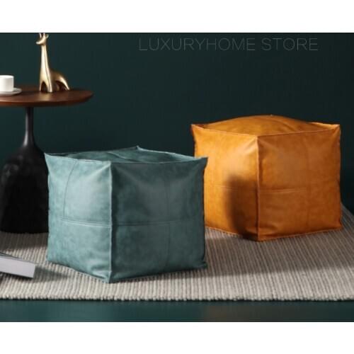 Modern Design PU Leather Soft Bean Bag Fashion popular living room Sofa Square chair Shoes Low Stool Ottoman Storage Cover 1PC