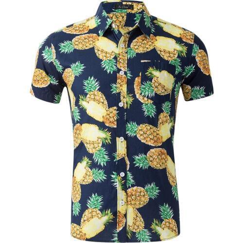 Fashion Regular Fit Mens Cotton Short Sleeve Hawaiian Shirt Summer Casual Floral Shirts Men Plus Size S-XXL Vacation Tops