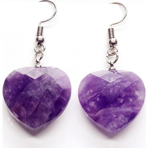 Trendy-beads Elegant Style Silver Plated Natural Purple Amethysts Section Heart Earrings For Valentines Day Jewelry