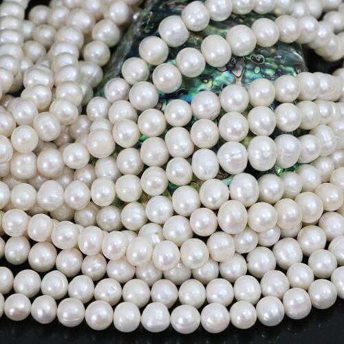 Fashion natural freshwater pearl 9-10mm white round beads for women fit diy necklace bracelet jewelry loose beads 15inch B1394