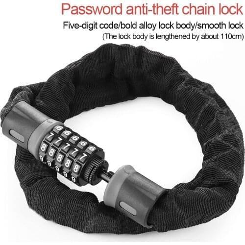 MTB Road Chain Lock 5-Digit Code Alloy Steel Lock Safety Anti-theft Password Chain Lock Outdoor Cycling Bicycle Accessories