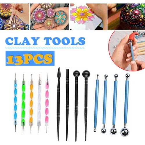 13pcs Mandala Dotting Tools Kit Stone Painting Pen Dot Art Paintting Supplies Ball Pen Stylus Stick Pottery Carving Combo Set