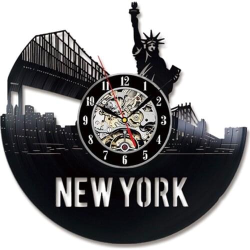 New York City Wall Art Clock Statue Of Liberty Vinyl Record Wall Clock Cityscape Home Living Room Decorative For Tourism Gift