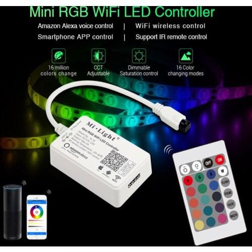 New Mi Light RGBW WIFI Controller 24 Key IR Remote Control Smartphone 4G Compitable With Alexa Voice DC12/24V For RGBW LED Strip