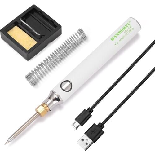 HANDSKIT USB Charging Soldering Iron 5V 8W 330-450℃ Temperature Electric Soldering Iron Kit with Soldering Stand Soldering Wire