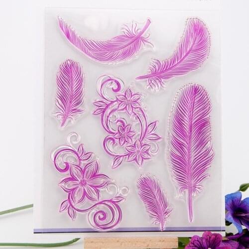 Feather Flower Transparent Clear Silicone Stamp Seal DIY Scrapbook Rubber Stencil Embossing Diary Decor Office School Supplies