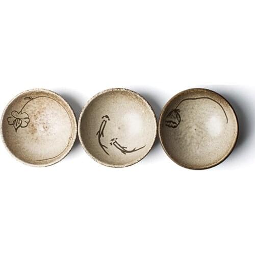 Hand-carved Vintage Pottery Tea Cup Fish Wine Cups Set Teaware Lotus Bowl For Tea Ceremony Flowers Coffee Mugs