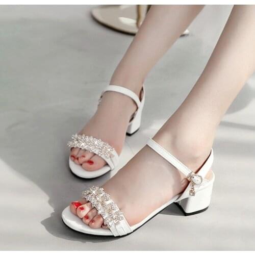 Big Size 11 12 13 14 15 16 17 18 19 high heels sandals women shoes woman summer ladies Water drill open toe thick heel buckle