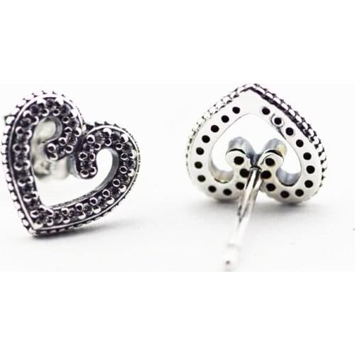 Heart Swirls Stud Earrings Clear CZ 925 Sterling Silver Jewelry For Woman Make up Fashion Female Earrings Party Jewelry