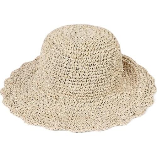 Summer Ladies Folding Straw Hat Sunshade Hat Big Brim Fisherman Basin Hat Custom Dome Beach Hat Travel Shade Sun Hat
