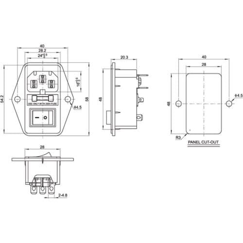 1PC 10A 250V 3 Pin IEC320 C14 AC Inlet Male Plug Power Socket With Fuse Switch