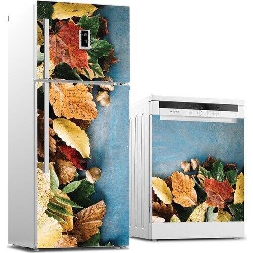 Fridge Sticker Autumn Leaf Refrigerator Dishwasher Door Wrap Kitchen Wallpaper Accessories Modern 3d Wall Stickers