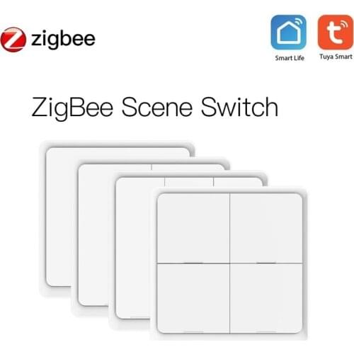 ZigBee Smart Switch Wireless 4 Gang 12 Scene Push Button Controller Free Sticker For Tuya Smart Life APP Control Home Automation