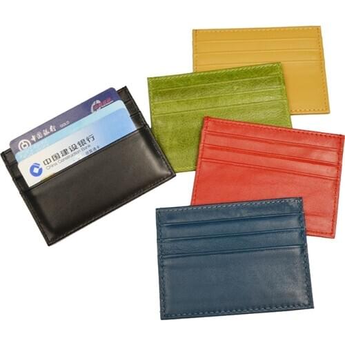 Vintage Colorful Smooth Cow Leather Credit Card Holder 7 pockets Mens Business Flat Wide id card Wallet Case