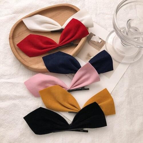 1 Pair New Women Girls Elegant Solid Smooth Ribbon Bow Hairpins Sweet Hair Clips Barrettes Headband Fashion Hair Accessories