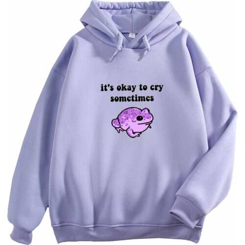 Purple Frog Hoodie Cute Hoodies for Women Letter Printed Women Sweatshirt Pullover Top Warm Long Sleeve Hip Hop Clothes