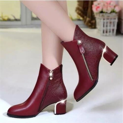 New autumn and winter womens boots high heel boots fashion wild square root shoes side zipper warm casual shoes boots women