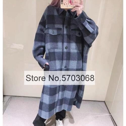 Ladies Lapel Long Sleeve Contrast Woolen Wool Blend Long Coat Outerwear