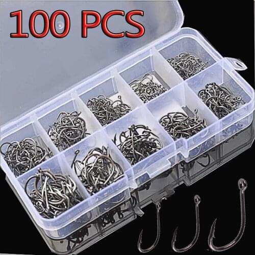 100Pcs Fishing Hooks Set Carbon Steel Single Circle Fishing Hook Fly Fishing Jip Barbed Carp Hooks Sea Tackle Accessories