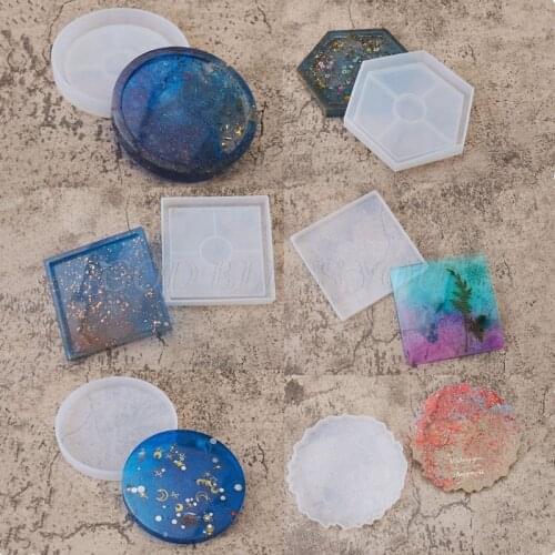 3 Shapes Handmade Round Square Coaster Resin Mold Tea Mat Tray Coaster Epoxy Resin Silicone Casting Molds Art Craft Tool