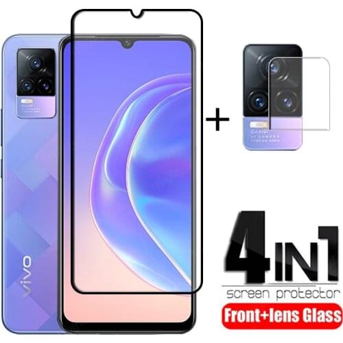 4-in-1 For Vivo V21E Glass For ViVo V21E Tempered Glass Full Cover HD Protective Screen Protector For Vivo V21 E V21E Lens Glass