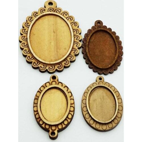 5PCS/lot inner Multiple size oval wooden cabochons Base for making necklace jewelry used on leather cord Pendant Tray supply