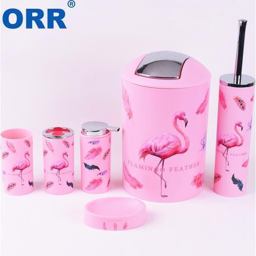 Free shipping flamingo Bthroom set Accessroies toilet brush soap dish dustbin Washing tumbler toothbrush cup soap dispenser ORR