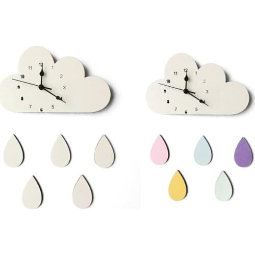 Raindrop Clock New Cute Cloud Shape Raindrop Wall Clock Monochrome for Children Kids Room Decor Figurines Photography Props
