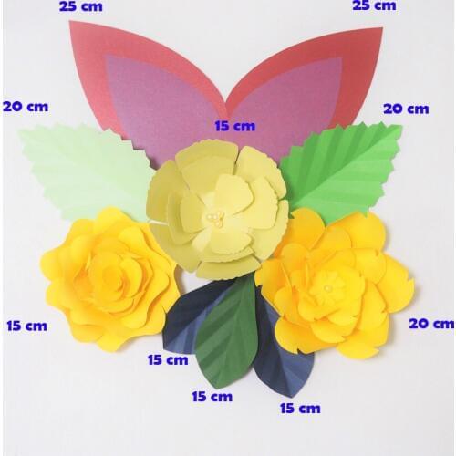 DIY Giant Paper Flowers Artificial Rose Fleurs Artificielles Backdrop 3pcs+ 5 Leave + 2 Ears Wedding Nursery Decor With Video