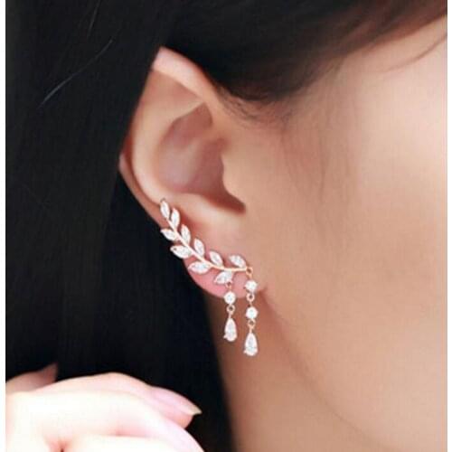 Ea253 Wedding bridal jewelry Water drop Crystal alloy twig leaves Stud Earrings Female charm jewelry 2018
