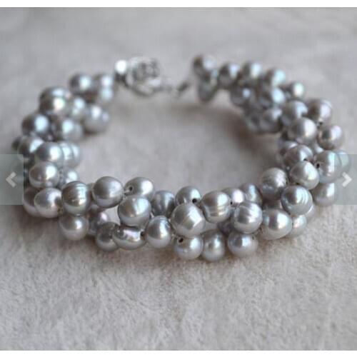 Favarite Pearl Fine Jewelry Gray Round Genuine Freshwater Pearl Bracelet Wedding Party Birthday Prom Charming Women Gift