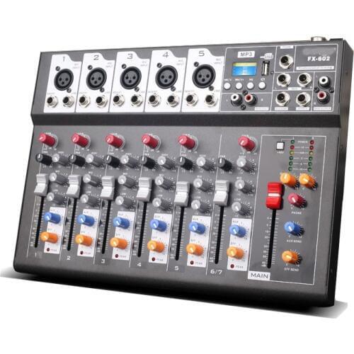 F7-USB Mini Audio Mixer Console with USB,Built in effect processor Audio Mixer, 6 channel mixer sound console 48v power supply