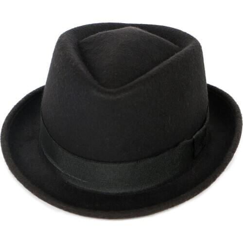 Unisex 2020 Autumn Winter Short Brim Fedoras Women Wool Fedora Hat Men Jazz Solid Black Vintage Trilby Hat Felt Top Hat caps