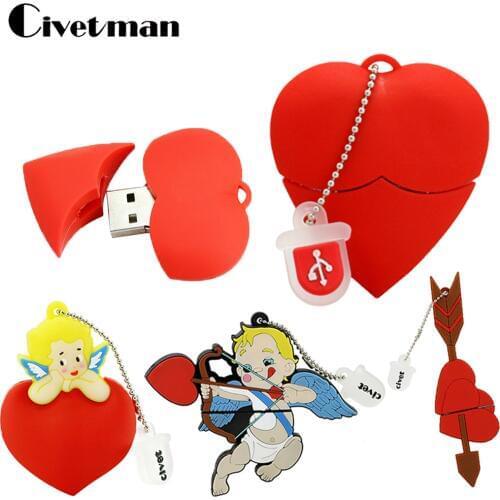 Pen Drive Cartoon Red Heart 8GB 16GB 32GB 64GB 128GB 256GB Bulk USB Flash Drive USB 2.0 Flash Memory Stick Pendrive Mini Cupid