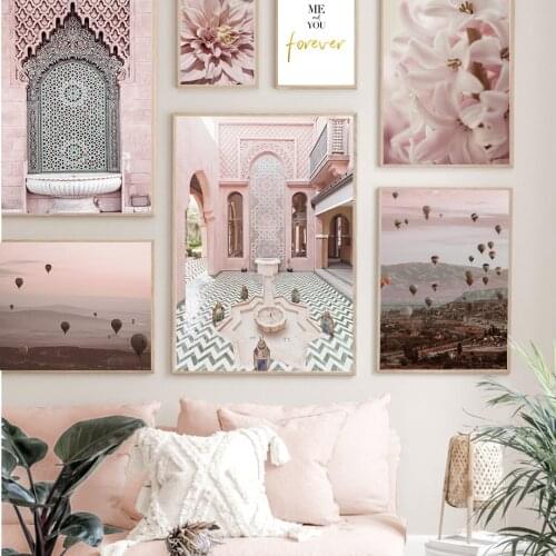 Hot Balloon Morocco Building Flower Wall Art Canvas Painting Posters And Prints Wall Pictures For Living Room Decor Aesthetics