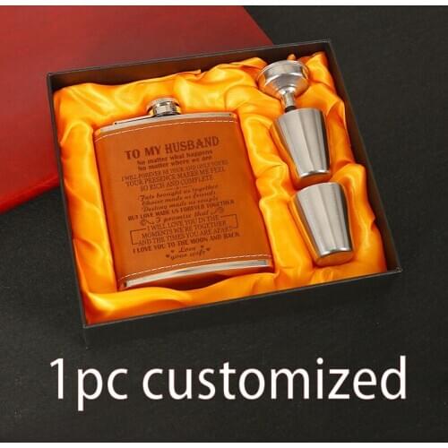 Flasks Personalized Custom Engraved 7oz Stainless Steel Flasks Sets For Him Her Weddings True Metal Leather JH036