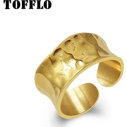 TOFFLO Stainless Steel Jewelry Time Mark Uneven Handmade Ring Opening Design Women Fashion Ring BSA167