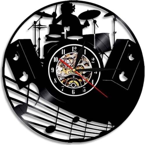Drummer Drum Kit Wall Clock Rock N Roll Vinyl Record Wall Clock Drum Musical Instruments Inspired Silent Quartz Clock Wall Watch