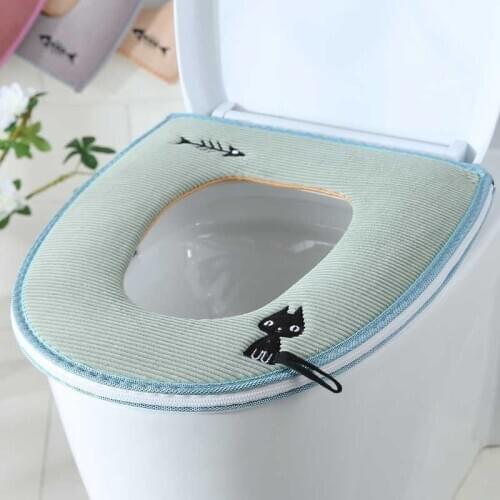 Toilet Seat Mat 2pcs/lot Pad Bidet Warmer Cushion Washable Embroidered Cartoon Thicken Toilet Seat Covers Bathroom Accessories