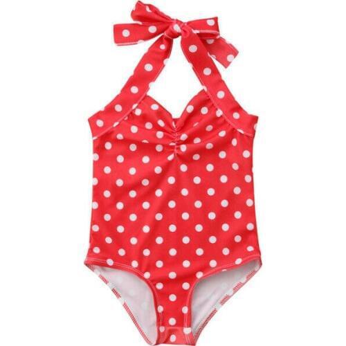 Newborn Baby Girls Polka Dot Red Swimsuit Toddler Swimwear Swimming Strappy Bikini One-Piece Beachwear