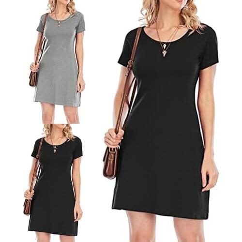 Round Neck Dress Solid Color Stretchy Summer Back Hollow Short Sleeve Mini Dress Daily Wearing
