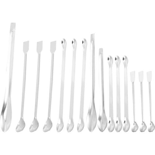 15Pcs 16cm/20cm/30cm Lab Double-Head Stainless Steel Drug Reagents Sample Spatula Weighing Spoon