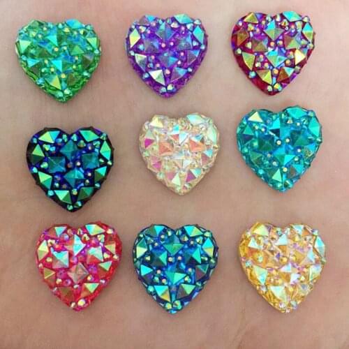 60pcs AB Resin 16mm Heart Mini Face Flat back Crocodile Skin Rhinestone Appliques DIY Wedding Scrapbook Craft SF081*3