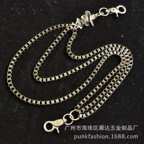 Fashion 3 Layer Chain Waist Mens Keychains Wallet Chain Silver Skull Biker Link Punk Hook Trousers Pant Belt Chain Jewelry BL40