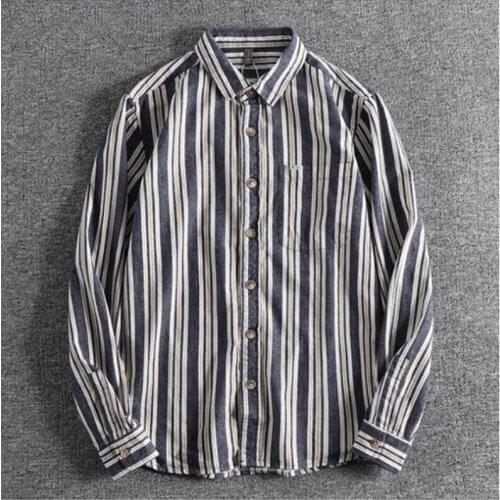 Spring Autumn Mens Shirts 100% Cotton Striped Mens Long Sleeve Button Up Shirt