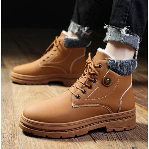 2021Winter Men Snow Boots Warm Plush Mens Boots Waterproof Leather Ankle Boots Outdoor Non-slip Mens Hiking Boots Sneakers